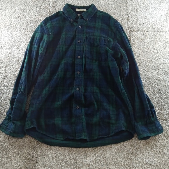 LL Bean Shirt Mens Medium Blue Green Plaid Button Down Flannel‎ Slightly Fitted - Picture 1 of 7